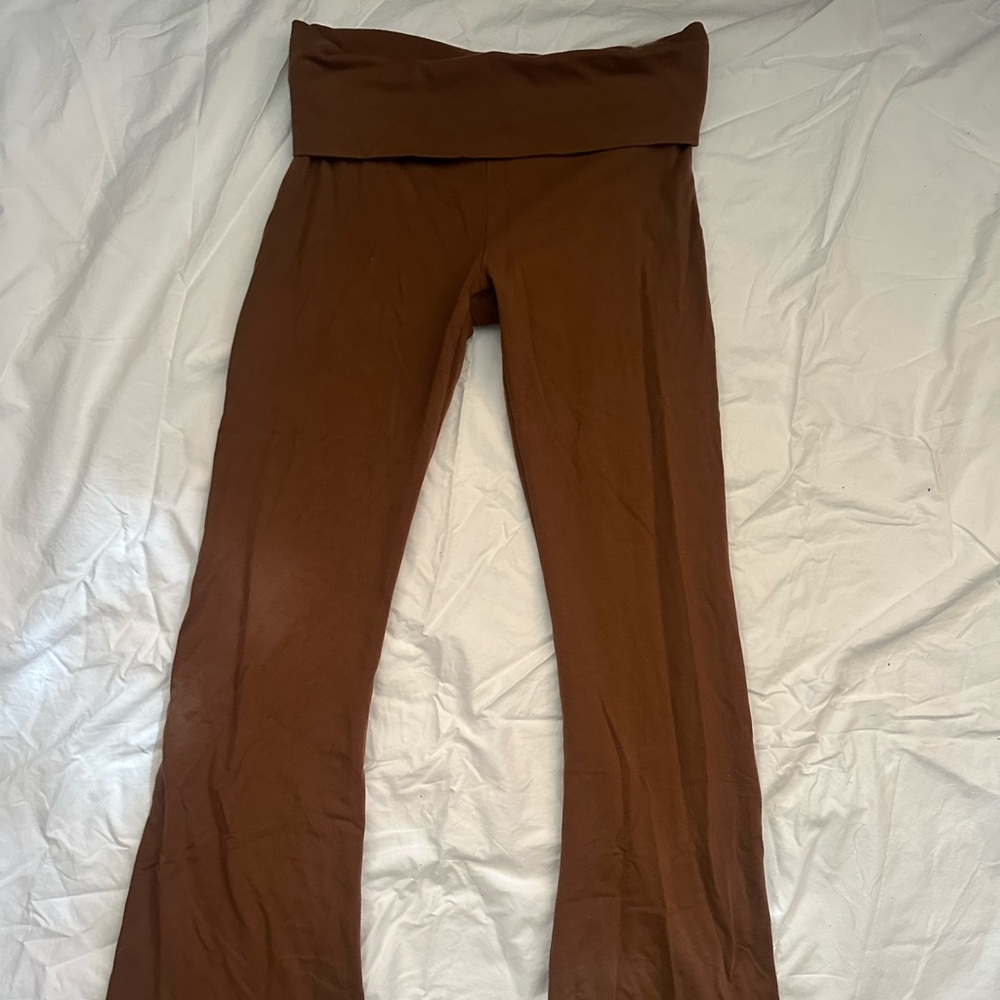 PINK Fold-Over Waist Flare Leggings-Sz S. Navy or Brown